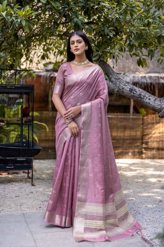 Purple zari woven border with zari woven butti Saree