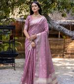 Purple zari woven border with zari woven butti Saree