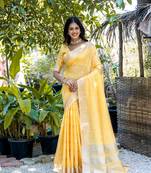 Yellow zari woven border with zari woven butti Saree