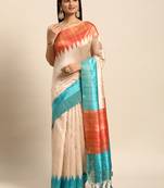 Turquoise solid design with temple border saree