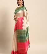 Pink solid design with temple border saree