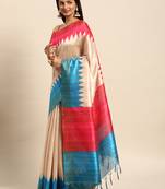 Teal solid design with temple border saree