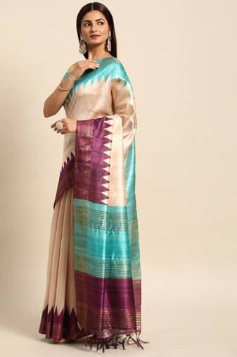 Wine solid design with temple border saree