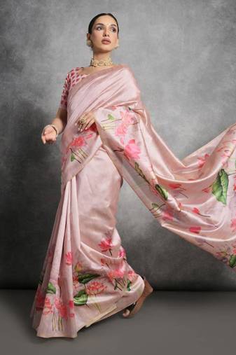 Pink printed with zari woven small border