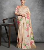 Beige printed with zari woven small border