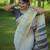 Off White Embroidered Linen Saree with Blouse