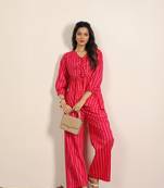 Red and pink stripes textile print work cotton co-ord sets