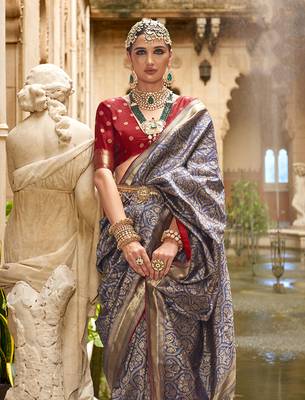 Banarasi silk blend Navy Blue Jacquard Work Saree 3