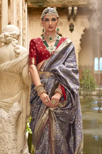Banarasi silk blend Navy Blue Jacquard Work Saree