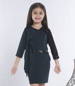 Green girls cotton bow sequined ruffled bodycon dress