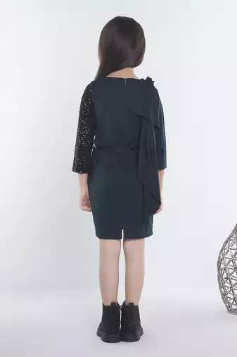 Green girls cotton bow sequined ruffled bodycon dress