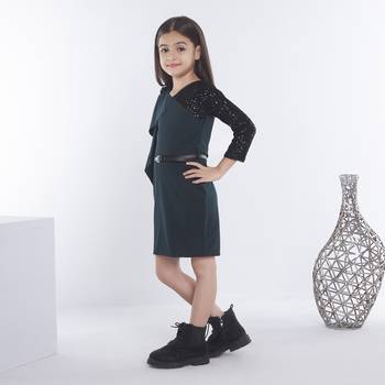 Green girls cotton bow sequined ruffled bodycon dress 4