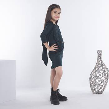 Green girls cotton bow sequined ruffled bodycon dress 5