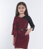 Maroon girls cotton bow sequined ruffled bodycon dress