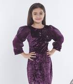 Wine girls velvet bow sequined ruffled bodycon dress