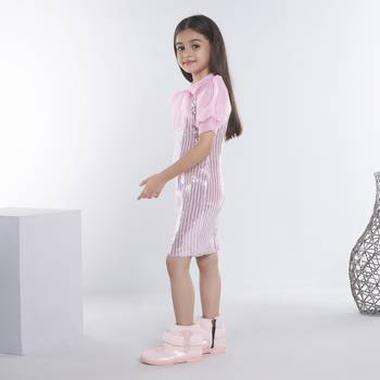 Baby pink girls georgette striped embellished midi dress 2