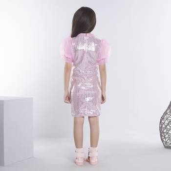 Baby pink girls georgette striped embellished midi dress 3