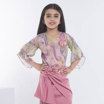 Onion pink girls georgette ethnic motifs printed fit & flare dress 1