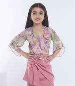 Onion pink girls georgette ethnic motifs printed fit & flare dress