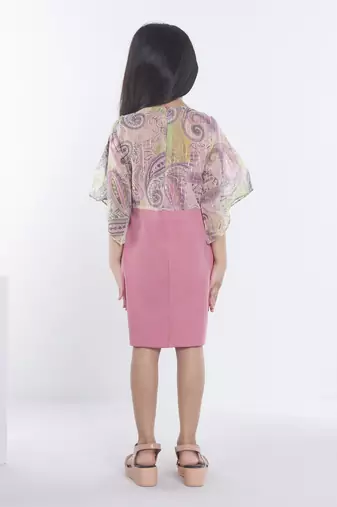 Onion pink girls georgette ethnic motifs printed fit & flare dress