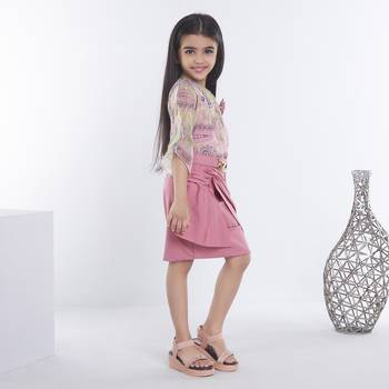 Onion pink girls georgette ethnic motifs printed fit & flare dress 3