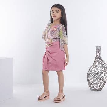 Onion pink girls georgette ethnic motifs printed fit & flare dress 4