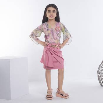 Onion pink girls georgette ethnic motifs printed fit & flare dress 5