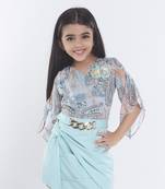 See green girls georgette ethnic motifs printed fit & flare dress