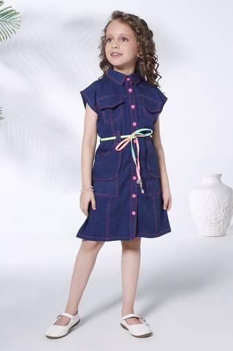 Blue girls batwing sleeve shirt dress