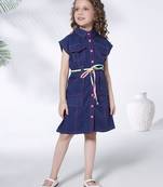 Blue girls batwing sleeve shirt dress