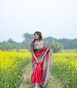 Red Madhubani printed design Saree