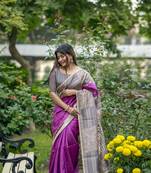 Wine Madhubani printed design Saree