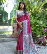 pink Printed with zari woven border saree