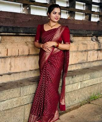 Maroon color silk blend sarees with blouse 1