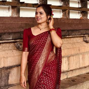 Maroon color silk blend sarees with blouse 3