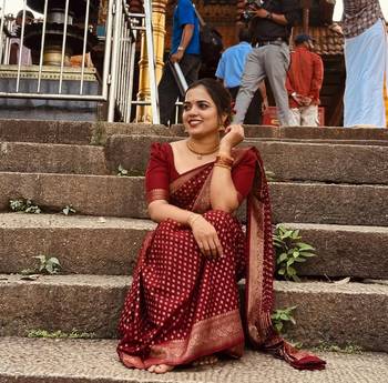 Maroon color silk blend sarees with blouse 4