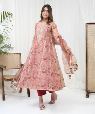 Rust hand embroidered kurta set 1