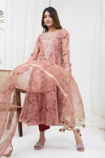 Rust hand embroidered kurta set