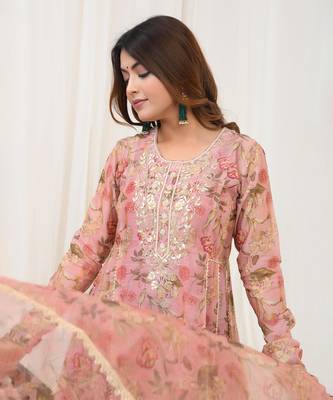 Rust hand embroidered kurta set 4