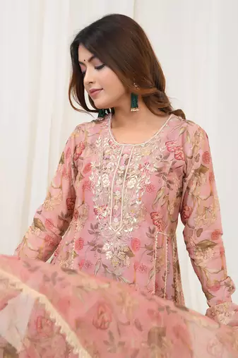 Rust hand embroidered kurta set