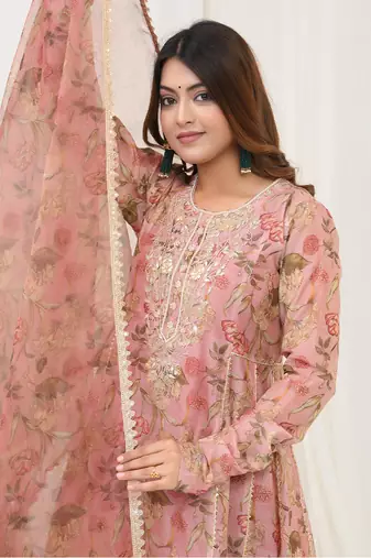 Rust hand embroidered kurta set