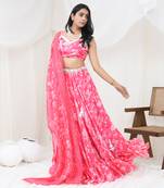 Hot Pink Satin Gorgette Lehenga Set