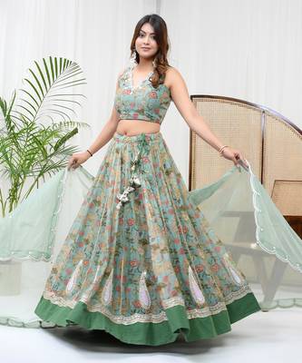 Mint Chanderi Lehenga Set 1