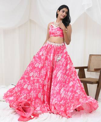 Hot Pink Satin Gorgette Lehenga Set 2
