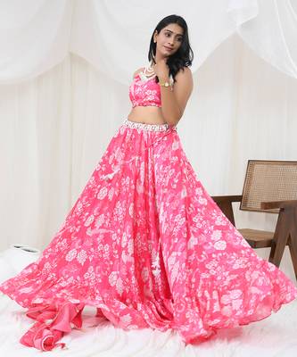 Hot Pink Satin Gorgette Lehenga Set 3