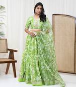 Parrot Green Chanderi Lehenga Set