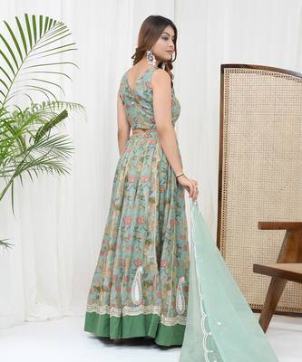 Mint Chanderi Lehenga Set 4