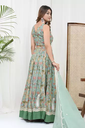 Mint Chanderi Lehenga Set