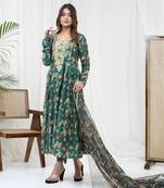 Bottle green hand embroidered kurta set