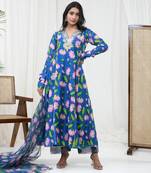 Teal blue hand embroidered kurta set